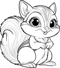 Xerus Cute Cartoon animals coloring page white background black and white, Vector
