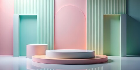 platform for product demonstration, pastel colours