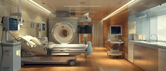 Hospital room featuring a modern xray machine, highlighting medical diagnostic equipment