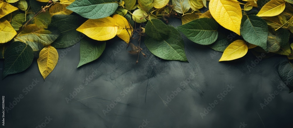 Poster decorative leaves mixed with yellow and green with a unique texture in summer are good for decoratio