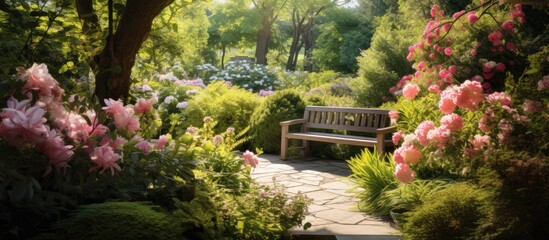 Fototapeta premium Green leaves in the garden. Creative banner. Copyspace image