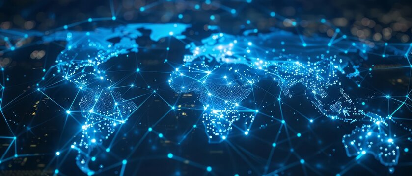 International Data Transfer and Cyber Technology Illustrated on a World Map - Powered by Adobe