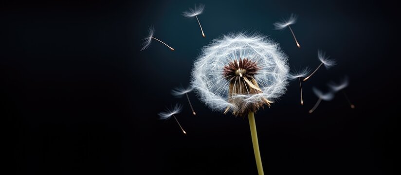 Abstract macro photo of dendelion on a dark background. Creative banner. Copyspace image