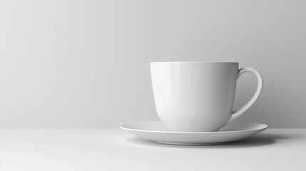 Obraz premium White Cup and Saucer Mockup on Light Wooden Table