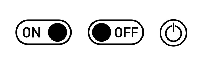On off icon. Switch button. Black and white colors. Buttons for web and app ui designs. Switch power sign
