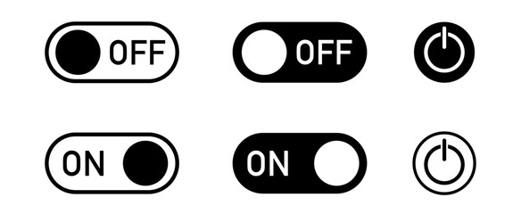 On off icon. Switch button. Black and white colors. Buttons for web and app ui designs. Switch power sign