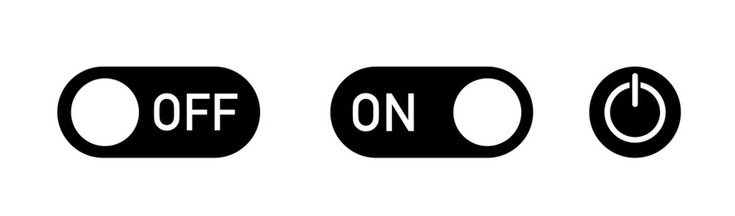 On off icon. Switch button. Black and white colors. Buttons for web and app ui designs. Switch power sign