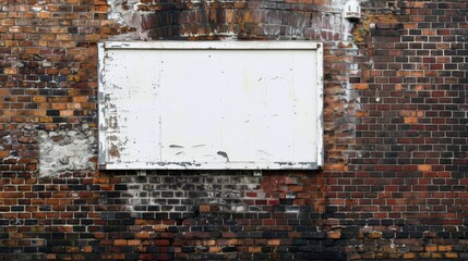 Naklejka premium A mockup of a white billboard mounted on a brick wall.