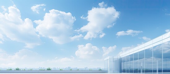 Blue sky white clouds and a corner of modern architecture. Creative banner. Copyspace image