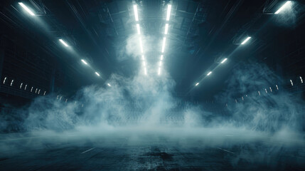 Stadium Spotlight. Bright Lights and Atmospheric Smoke