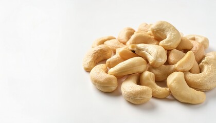 Fototapeta premium roasted sea salt cashew nuts - Anacardium occidentale - whole and halves. isolated on white background with copy space. natural product of South America