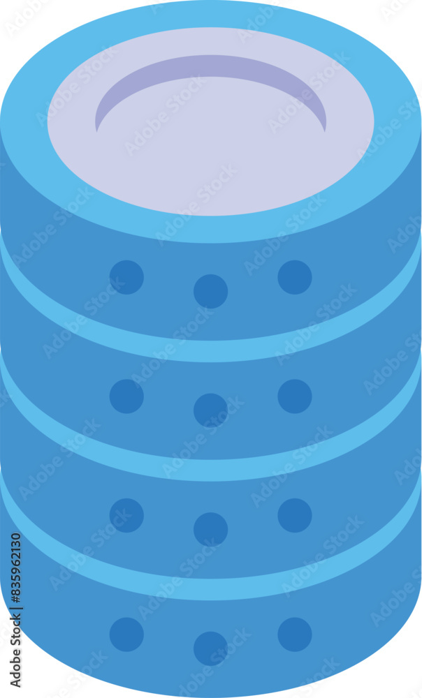 Poster 3d isometric database server icon with blue cyber security technology and scalable networking illust