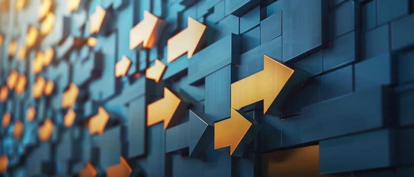 Visualization of achievement and progress through a series of expanding arrows