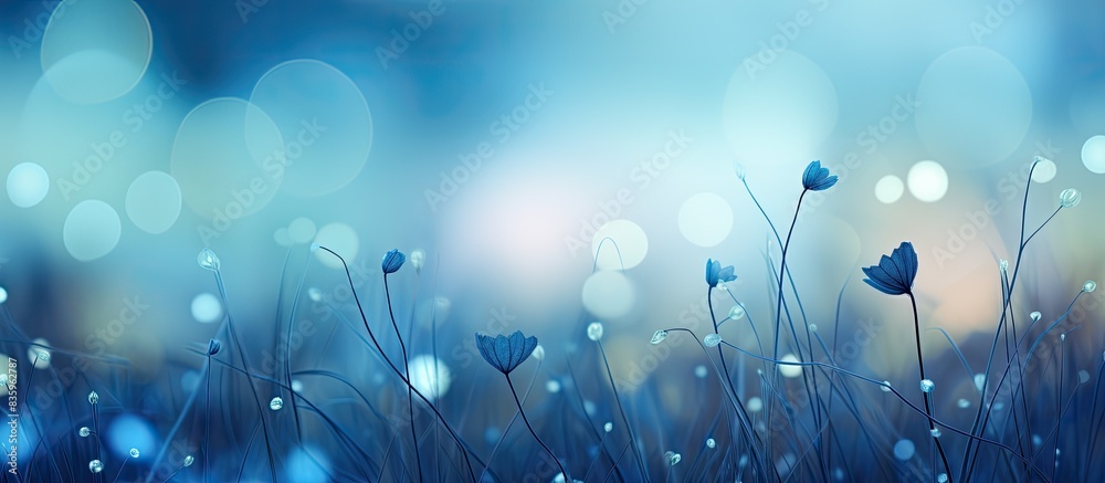 Aufkleber Blue bokeh on defocus in the nature for art abstract blurred background or texture. Creative banner. Copyspace image