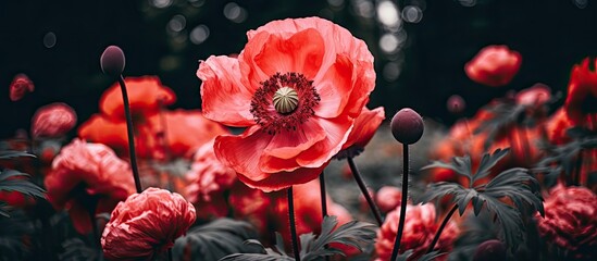 A rose colored poppy Flowering plant in the subfamily Papaveroideae of the family Papaveraceae Poppies are herbaceous plants often grown for their colourful flowers. Creative banner. Copyspace image