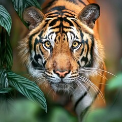 Obraz premium Majestätischer Tiger: Nahaufnahme im Tropenwald