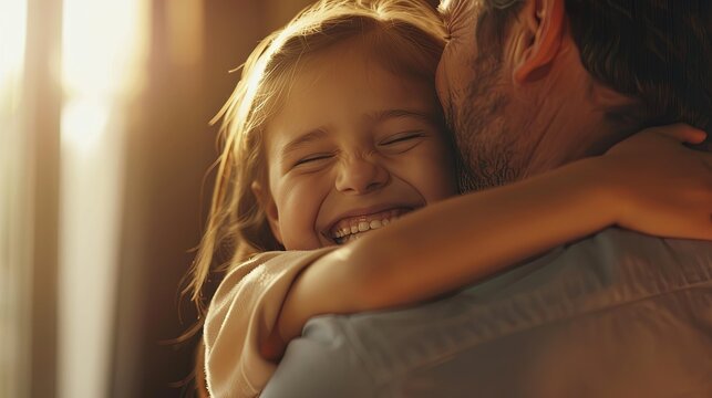 Joyful Moment as Daughter Hugs Father From Behind