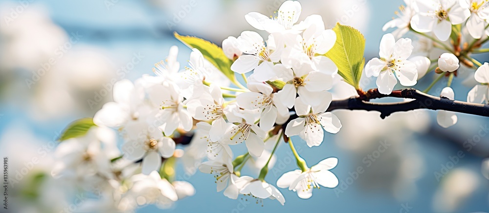 Aufkleber blooming tree white flower spring macro. creative banner. copyspace image