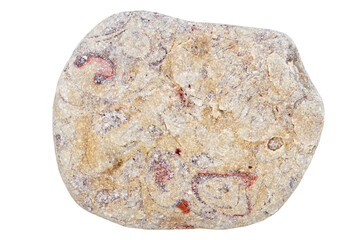 Top view of single beige and red pebble