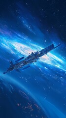 Naklejka premium Produce an image depicting a spacecraft navigating through the vastness of the universe