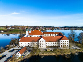 Aerial view, Seeon Monastery, Klostersee, Seeon-Seebruck, Chiemgau, aerial view, Upper Bavaria, Bavaria, Germany