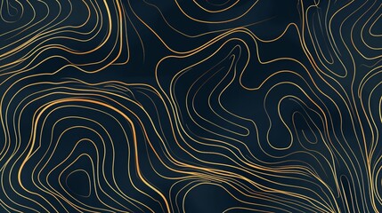 Fototapeta premium A modern graphic of abstract wave pattern and organic texture map, with geometric art shapes and curve digital illustration on a gold and dark blue banner.