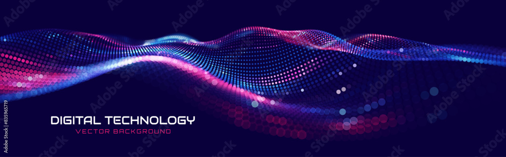 Poster Cyber Big Data Flow Particles Bokeh. Digital Neural Network. Concept of AI Artificial Intelligence Technology Machine Deep Learning. Digital Communication. Science Technology Presentation Vector.
