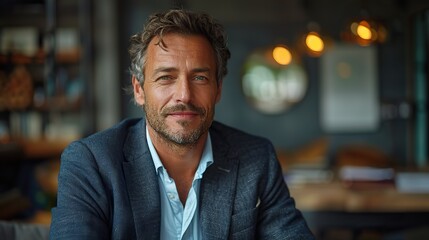 Fototapeta premium portrait of a businessman sitting on his desk office and look at camera .hight relustion