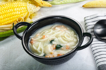 Soup with prawn and noodle