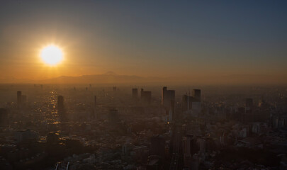 Mount Fuji with Tokyo skyline from the view of Roppongi Hills Mori Tower