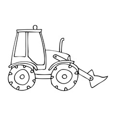 tractor, hand drawn in cartoon style on a white background.