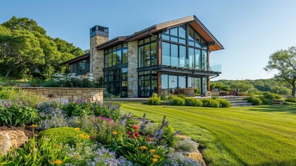 Modern Rustic Homes with Large Windows in Scenic Seasonal Landscapes