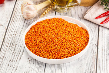 Raw red lentil for cooking