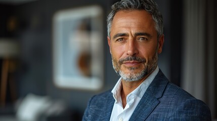 Naklejka premium portrait of mature businessman in formal suit looking at camera smiling with smile isolated in white background confident businessman ceo boss freelancer manager.illustration