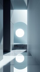 Sophisticated 3D render of abstract minimalism, highlighting clean lines, geometric shapes, and monochromatic tones to create a visually pleasing composition, ideal for vertical viewing in a 9:16