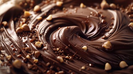 Fluid Photography Style: Close-Up of Chocolate Swirling Around a Handful of Nuts, Realistic Shooting Style, High Resolution, Realistic Hyper Detail, Smooth Curves, Macro Photography