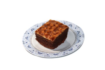 Bakery cake on white background with chocolate cake and brownie.