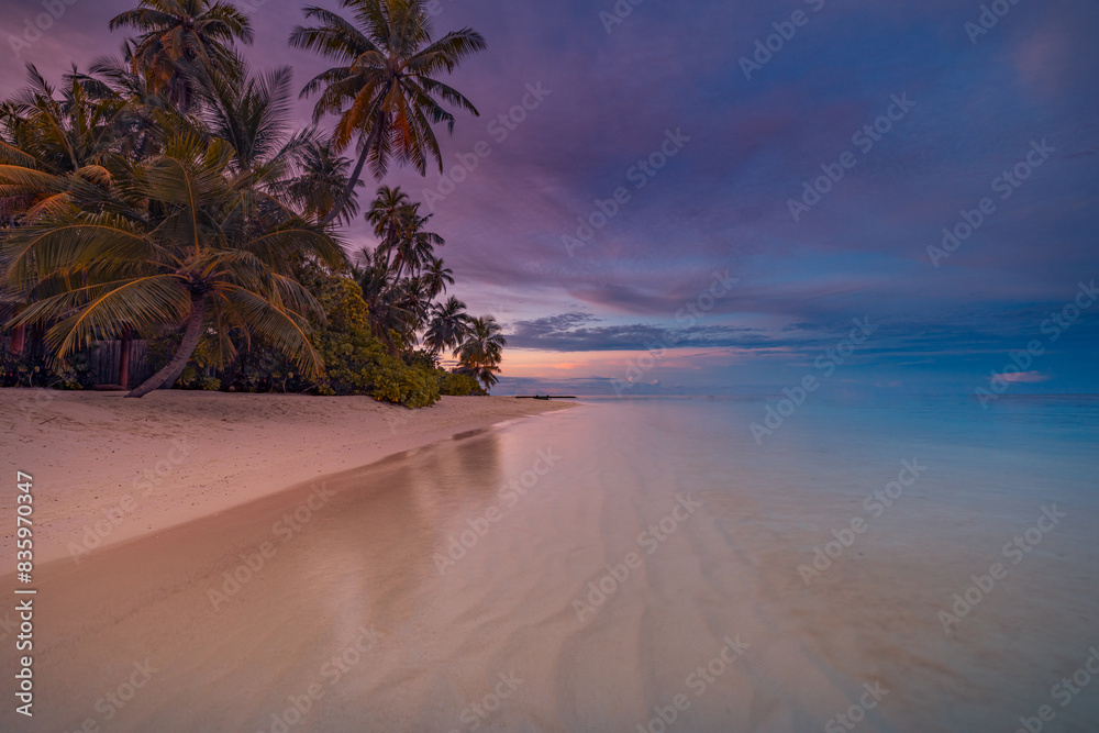 Poster summer island palm tree sea sand beach. panoramic beach landscape. inspire tropical nature seascape  - Posters