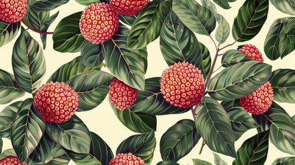 Salak fruit seamless pattern, vintage botanical illustration. Hand-drawn illustration of salak and tropical foliage.