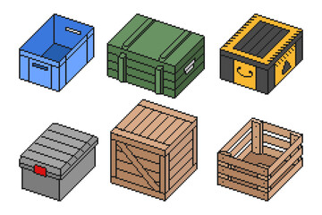 Set of Boxes Isometric in Pixel Style. Cargo transportation. Vector illustration