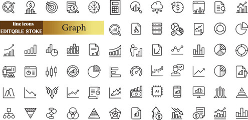 Graph and charts web line icons. data elements, bar and pie, diagrams for business infographics.