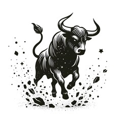 Black and white illustration of bull