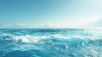 Fototapeta premium A stunning turquoise sea with gentle waves and a clear blue sky, leaving ample space at the top for text