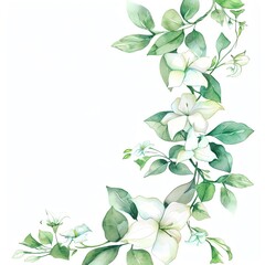 Jasmine, watercolor floral border, watercolor illustration, isolate on white background,