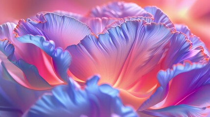 Radiant Tulip: Extreme macro view, tulip petals with neon edges, wavy and circular.