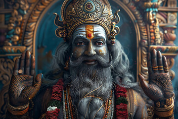 An intricately detailed statue of an Indian god, showcasing rich cultural heritage and spiritual significance.