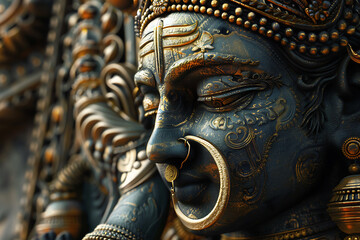 An intricately detailed statue of an Indian god, showcasing rich cultural heritage and spiritual significance.