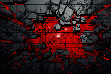 Explosive Urban Abstract in Red and Black