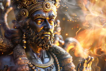 Obraz premium An intricately detailed statue of an Indian god, showcasing rich cultural heritage and spiritual significance.