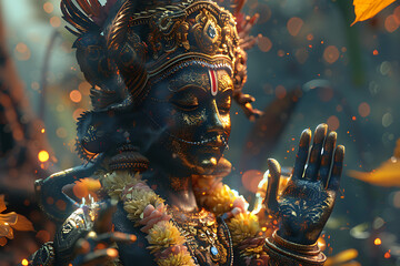 Obraz premium An intricately detailed statue of an Indian god, showcasing rich cultural heritage and spiritual significance.